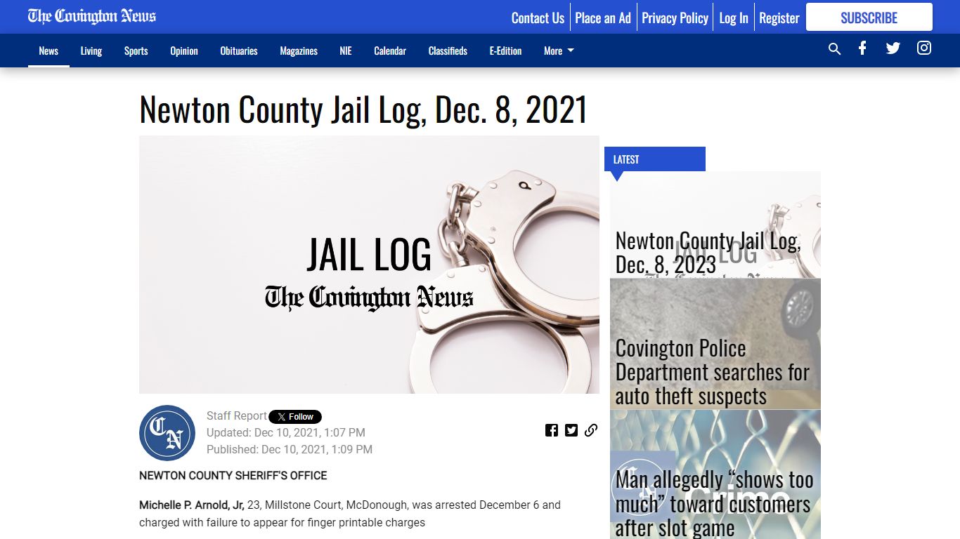 Newton County Jail Log, Dec. 8, 2021 - The Covington News